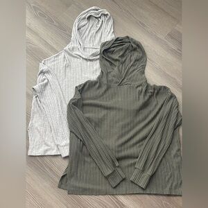 Set of 2 Plush Rib Hoodies -  Olive and Oatmeal Heather